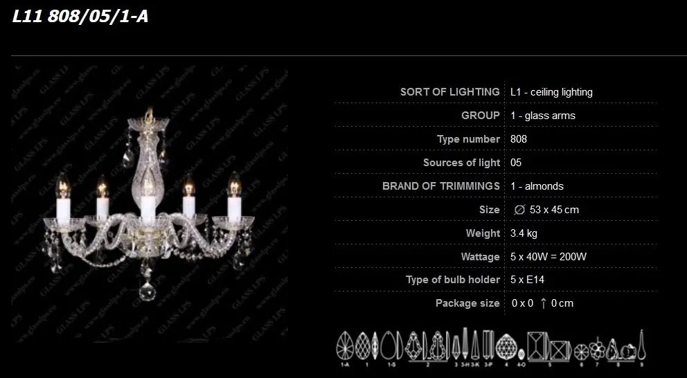 Lustra cristal Bohemia 5 brate L11 808/05/1-A