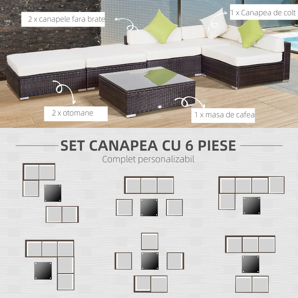 Outsunny Set Mobilier de Grădină 18 Piese din Ratan Sintetic Maro 80x80x50cm | Aosom Romania