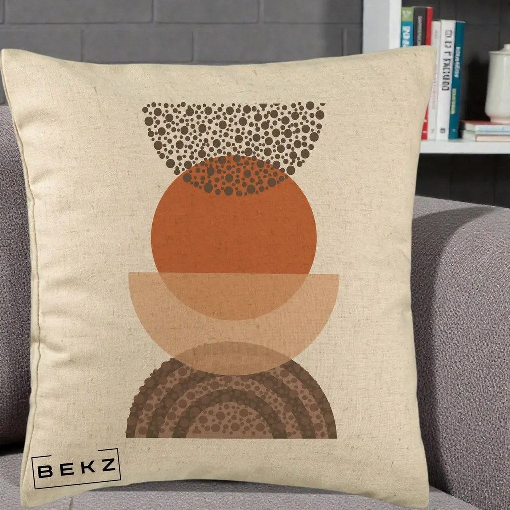 Perna Decorativa Boho Stiva Forme Punctate Terracotta, 40x40 cm, Bej, Husa Detasabila, Perna Inclusa, BEKZ®