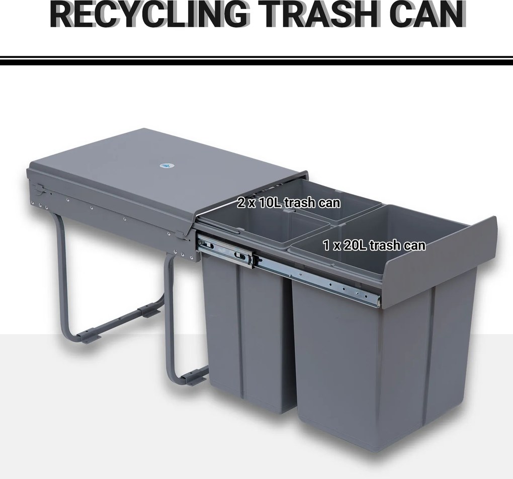 Homcom Cos Gunoi Ecologic 40L – 3 Compartimente Separate, Gri | Aosom Romania