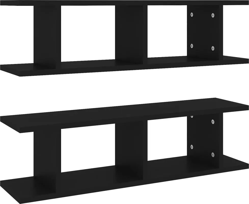 vidaXL Rafturi de perete, 2 buc., negru, 75x18x20 cm, lemn