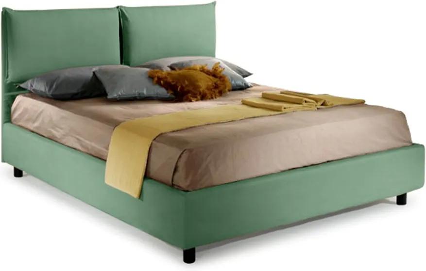 Pat Dormitor Matrimonial Bed&Sofa Fiocco iSomn 160x200 cm, fara lada de depozitare, stofa, verde