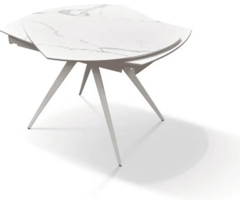 MASA OVALA EXTENSIBILA -STICLA CERAMICA CU PICIOR METALIC - ALB