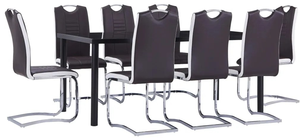 vidaXL Set mobilier de bucătărie, 9 piese, maro, piele ecologică