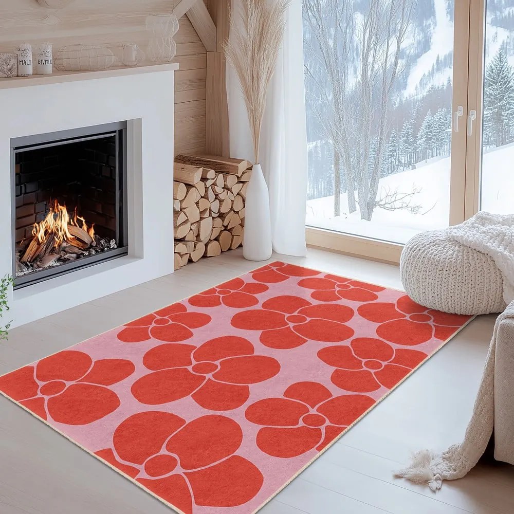 Covor tip traversă roșu-roz lavabil 60x230 cm Poppy Fields – Mila Home