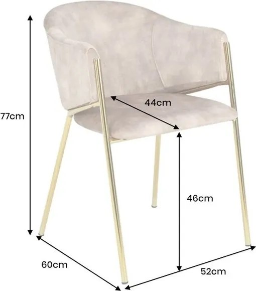 Set de 2 scaune aspect retro, Metal Auriu, Catifea Bej, NOBLESSE A-47582 VC