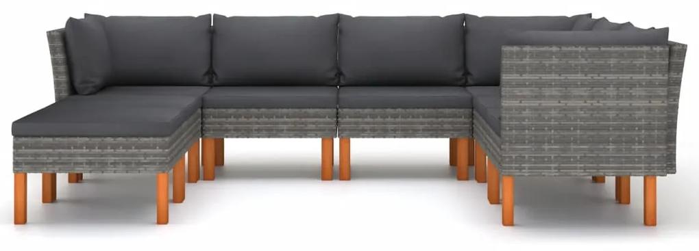 Set mobilier de gradina cu perne, 8 piese, gri, poliratan Gri, 3x colt + 3x mijloc + 2x suport pentru picioare, 8