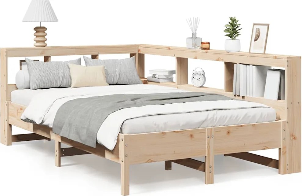 vidaXL Pat cu bibliotecă fără saltea, 140x200 cm, lemn masiv de pin