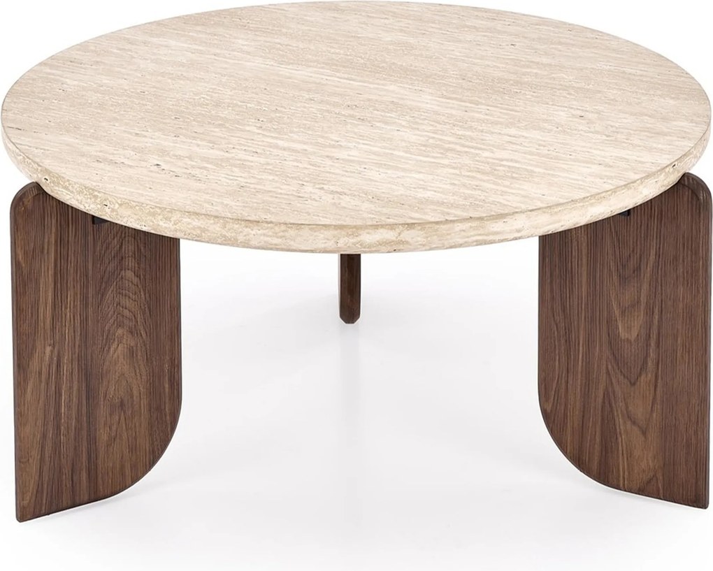 Măsuță de cafea rotundă Manios 80 cm - travertin / nuc