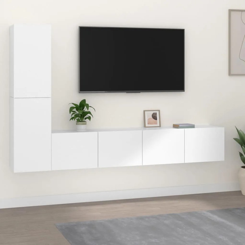 Set dulap TV, 4 piese, alb, lemn prelucrat 4, Alb, 80 x 30 x 30 cm