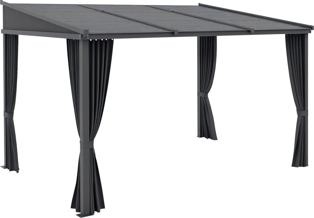Outsunny Pavilion de grădină, pergolă, cu acoperiș glisant, draperii, cadru din aluminiu, gri închis, 3,65 x 2,55 x 2,05 m | Aosom Romania