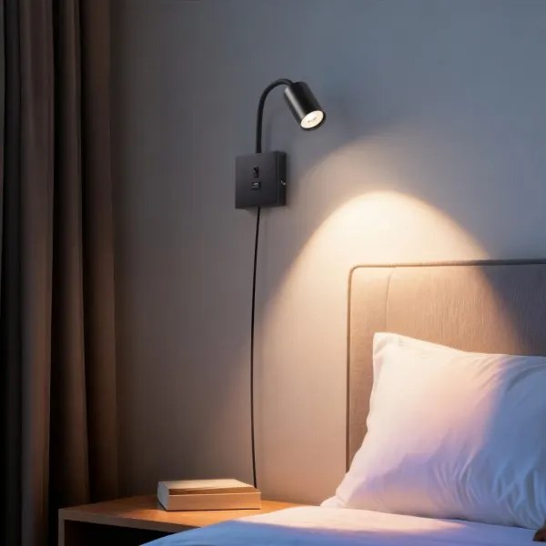 Immax 08295L - Lampă de perete PUNTO cu USB, 1xGU10/9W/230V, neagră