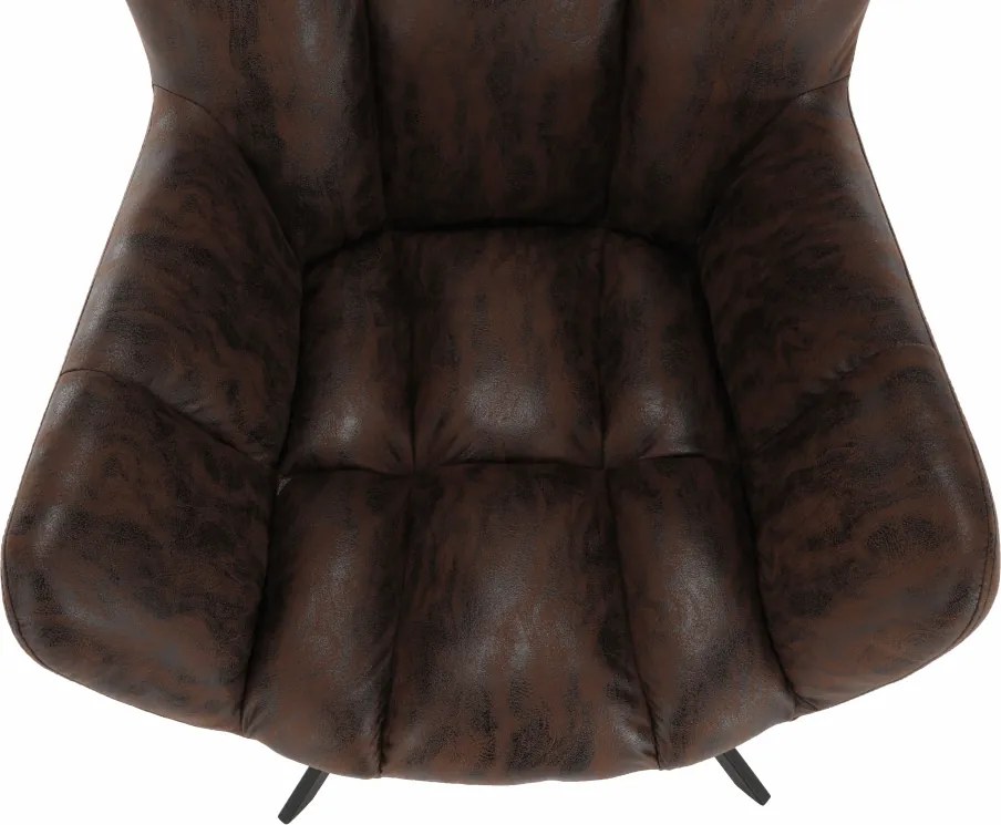 Fotoliu de design rotativ, maro ţesătură cu efect de piele întoarsă/negru, KOMODO