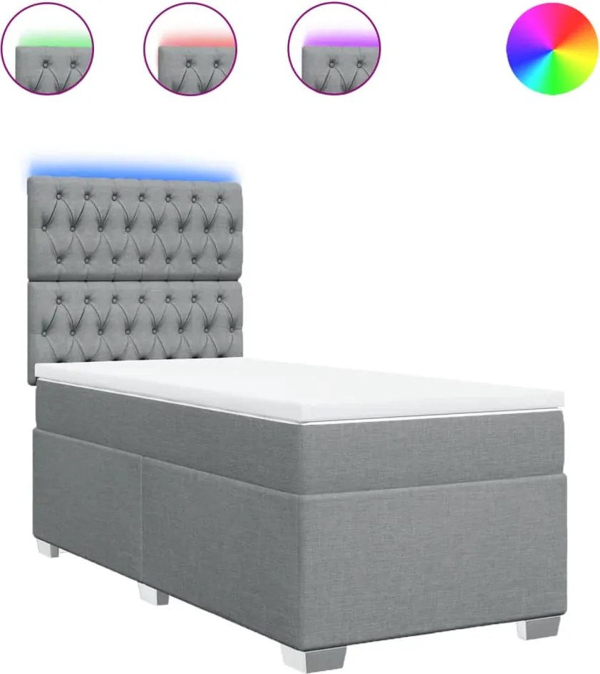 vidaXL Pat box spring cu saltea, gri deschis, 100x200 cm, textil