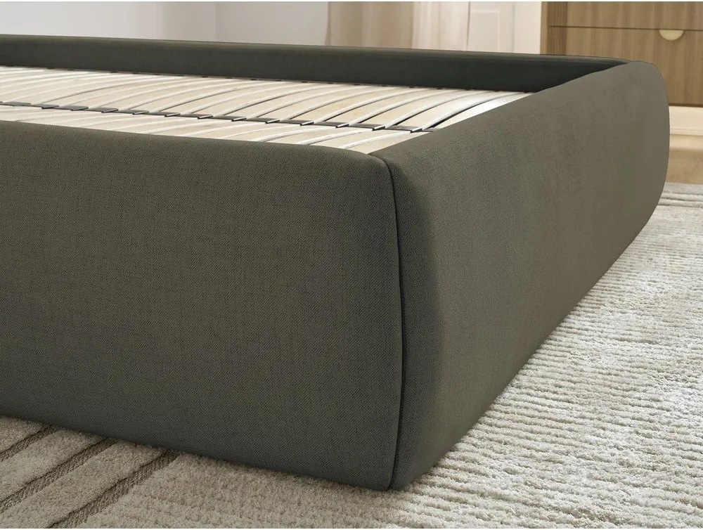 Pat matrimonial verde închis tapițat cu spațiu de depozitare/fără tăblie cu somieră 180x200 cm Inera – Bobochic Paris