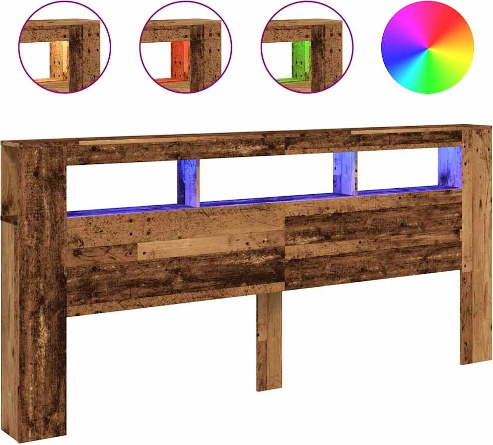 vidaXL Tăblie pat cu LED lemn vechi 220x18,5x103,5 cm lemn prelucrat