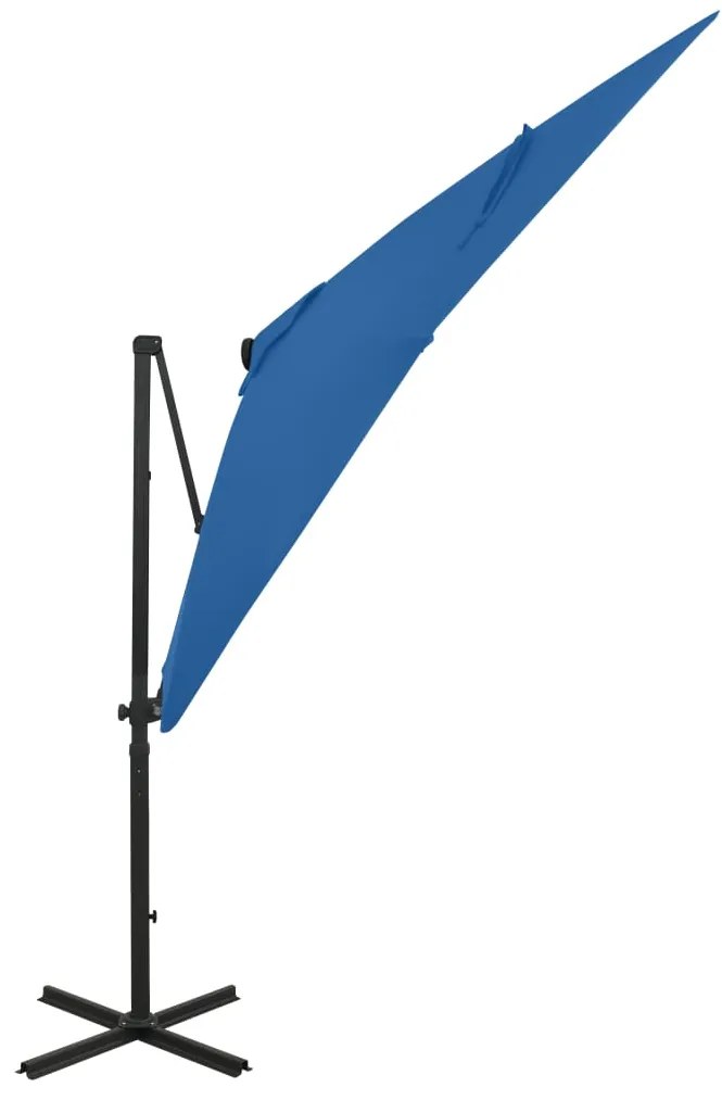 312325 vidaXL Umbrelă în consolă cu stâlp și LED-uri, albastru azur, 250 cm