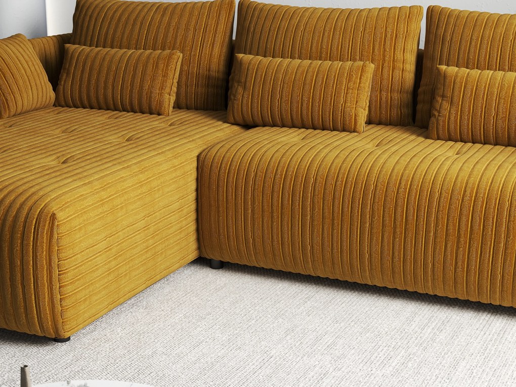 Colțar extensibil dumonde cu ladă de depozitare si sezut confortabil din spuma high-density, Malta Ambience Mustard 235x185 cm