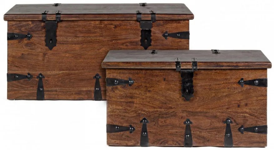 Set 2 cufere pentru depozitare maro din lemn de Acacia, 102 - 83 cm, Jaipur Bizzotto