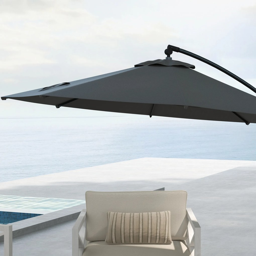 Outsunny Umbrelă de soare cu suspensie, inclusiv bază în formă de cruce, 293 x 293 x 260 cm, Gri | Aosom Romania