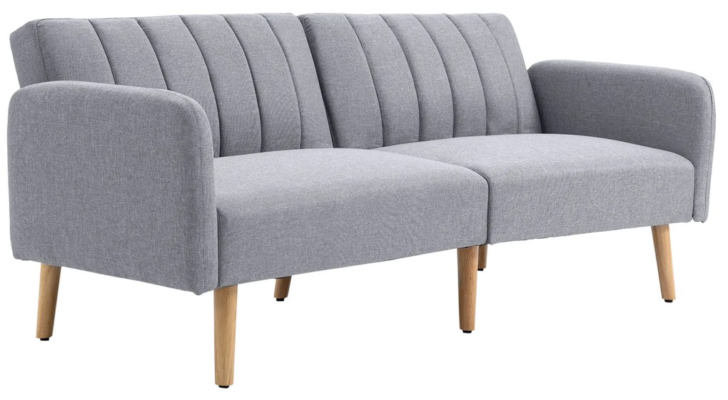 HOMCOM Canapea Extensibilă 2 Locuri Design scandinav Spătar reglabil 3 Poziții Picioare Lemn Țesătură Aspect Lin Gri | Aosom Romania