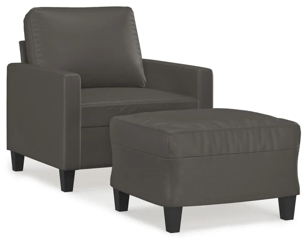 3153350 vidaXL Fotoliu canapea cu taburet, gri, 60 cm, piele ecologică