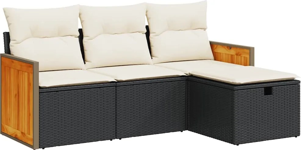 vidaXL Set mobilier de grădină cu perne, 4 piese, negru, poliratan
