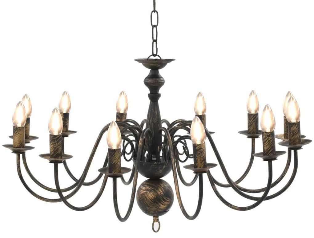 vidaXL Candelabru antichizat, negru, 12 becuri E14
