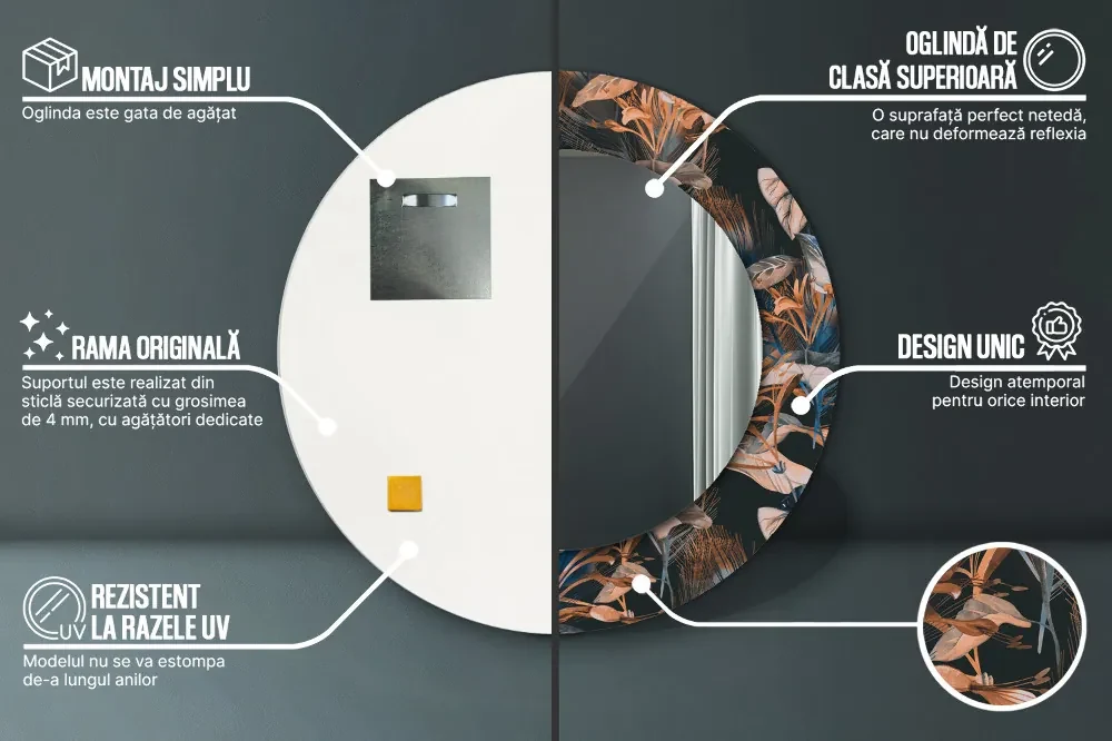 Decoratiuni perete cu oglinda Frunze tropicale întunecate