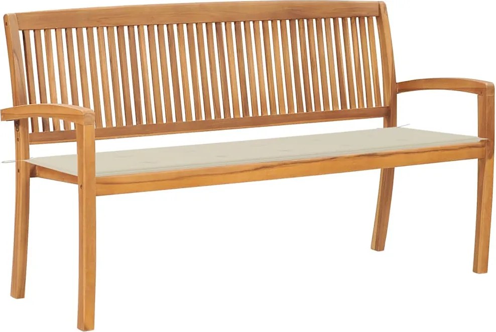 vidaXL Bancă de grădină stivuibilă cu pernă, 159 cm, lemn masiv de tec