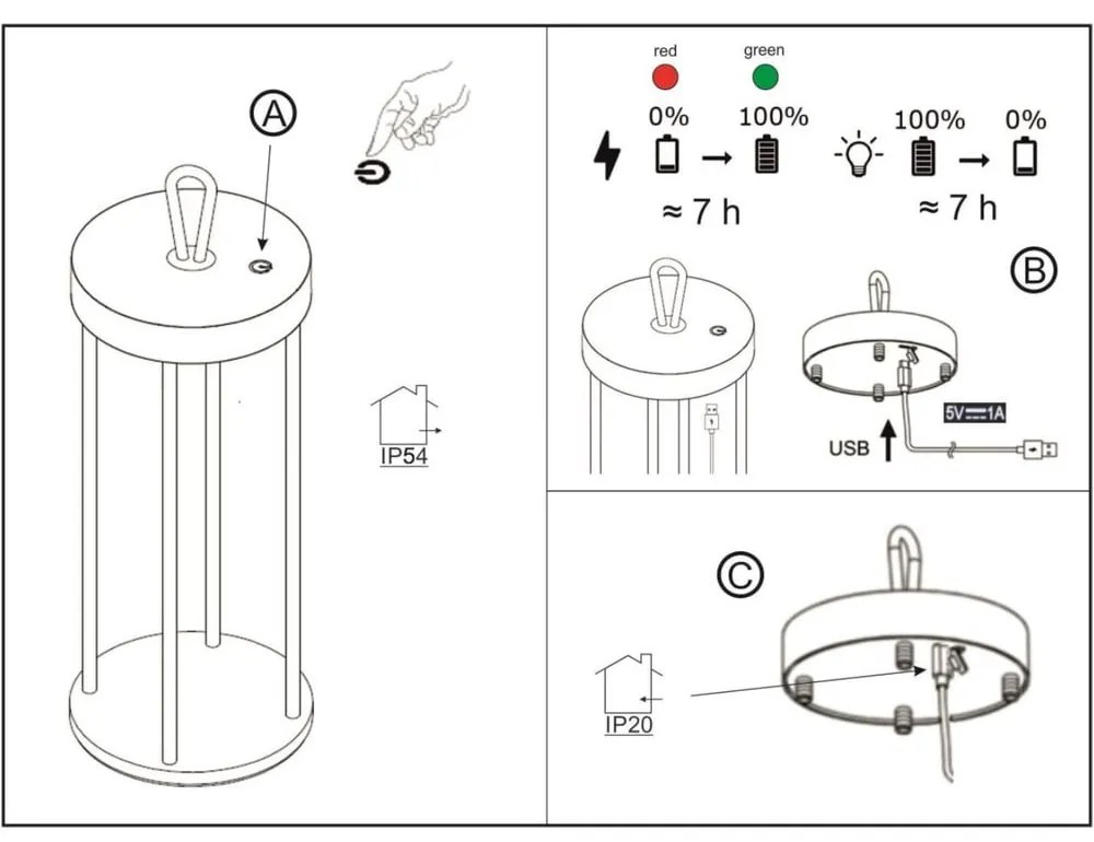 Veioză neagră LED (înălțime 36 cm) Kante – Fischer &amp; Honsel