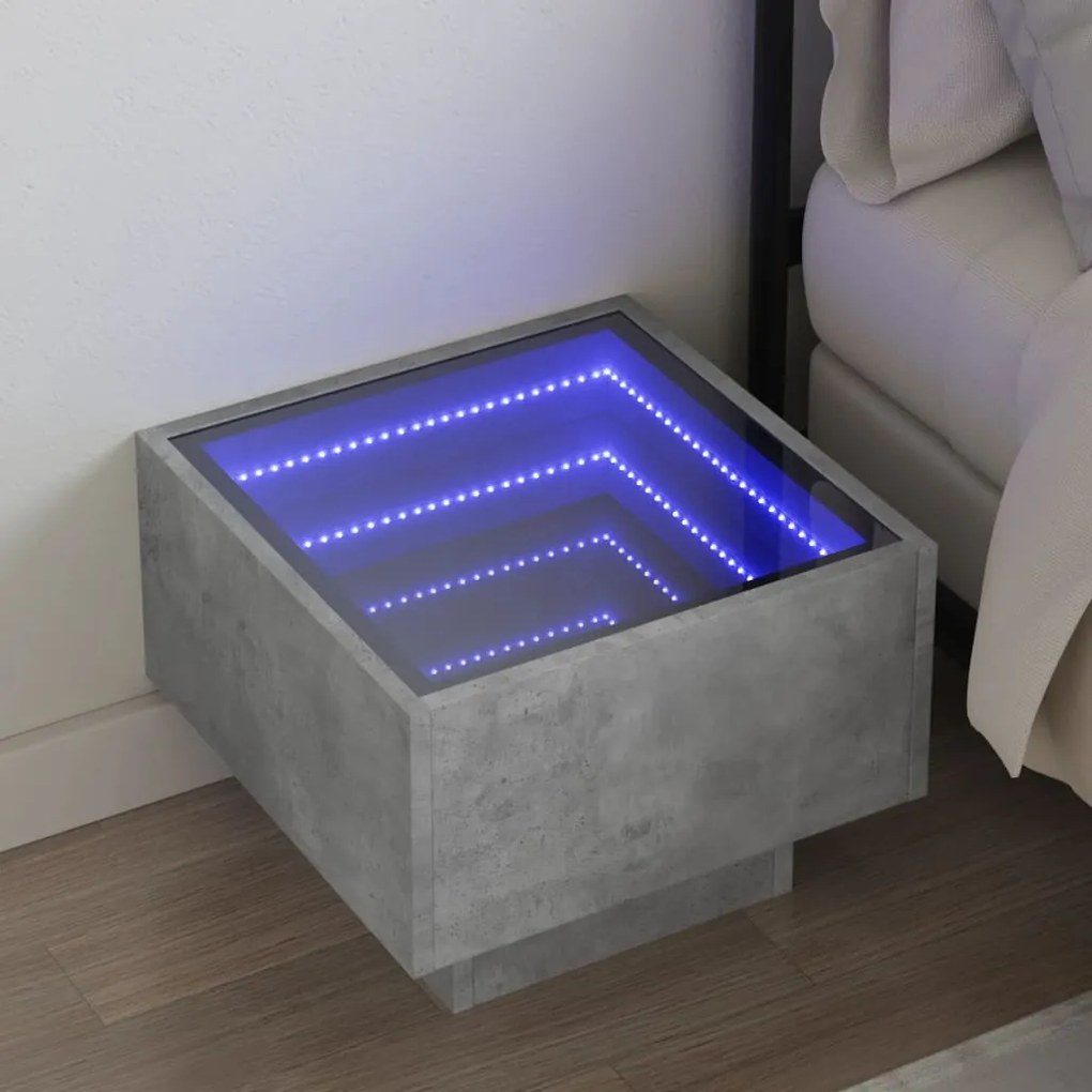 vidaXL Noptieră cu LED infinity, gri beton, 40x40x30 cm