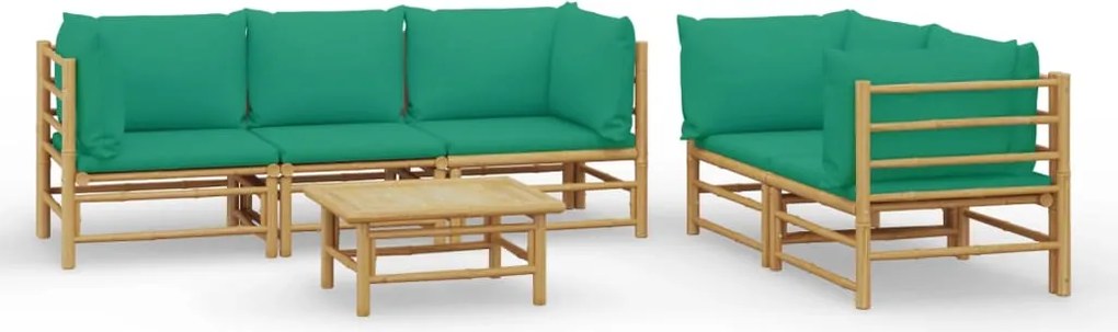 vidaXL Set mobilier de grădină cu perne verzi, 6 piese, bambus
