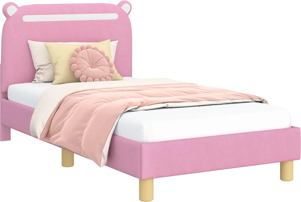 vidaXL Cadru de pat pentru copii cu spătar Roz 80 x 160 cm țesătură
