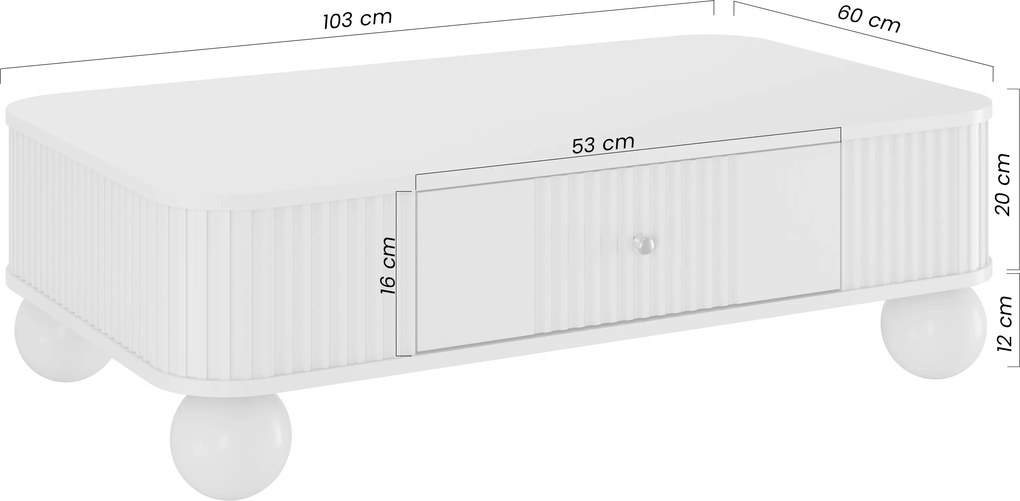 Măsuță de cafea Vesper 103x60 cm cu sertar - cașmir / nuc / mânere aurii / picioare sferice