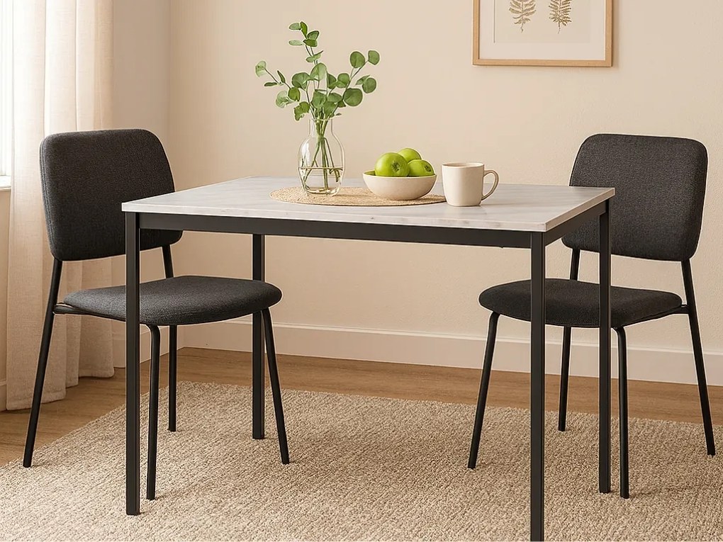 Masa de dining negru RAMOD 100x60 cm, decor marmura alba