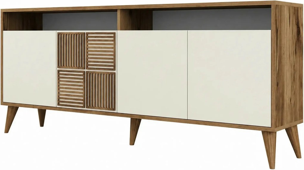 Comoda Milan, din PAL melaminat, alun/crem, 180x35x79 cm