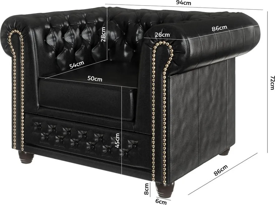 Fotoliu negru cu tapițerie din imitație de piele York – Ropez