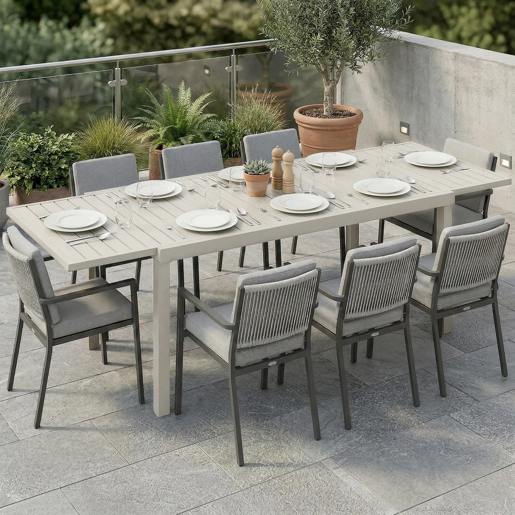 Outsunny Masă de Grădină Extensibilă pentru 6-8 Persoane, din Aluminiu cu Blat cu Lamele, Alb | Aosom Romania