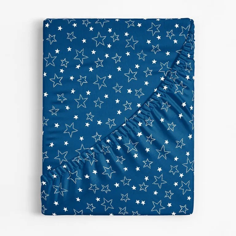 Goldea cearceaf de pat din bumbac cu elastic - model 016 - steluțe albe pe albastru 90 x 200 cm