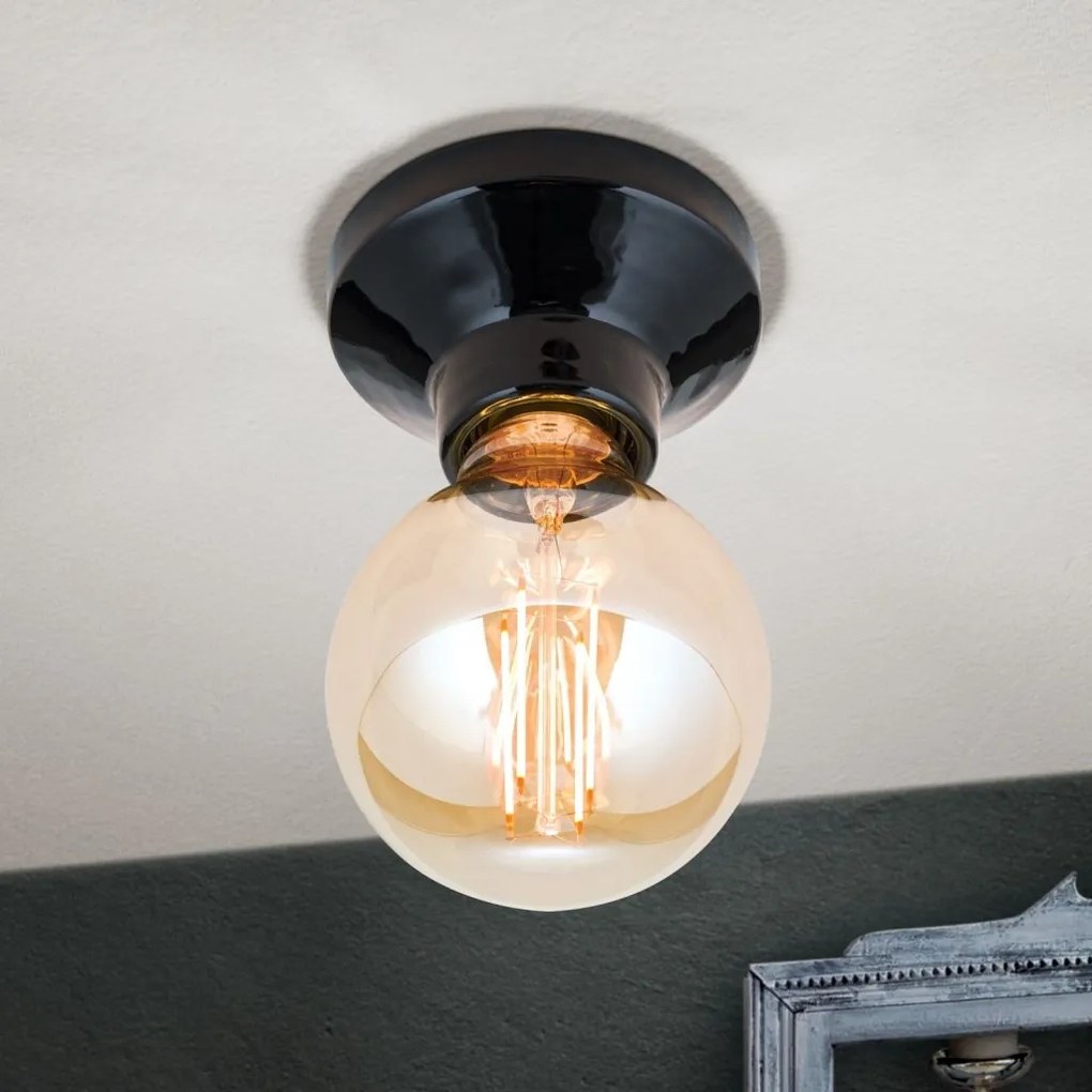 Mini Plafoniera din ceramica neagra FROST