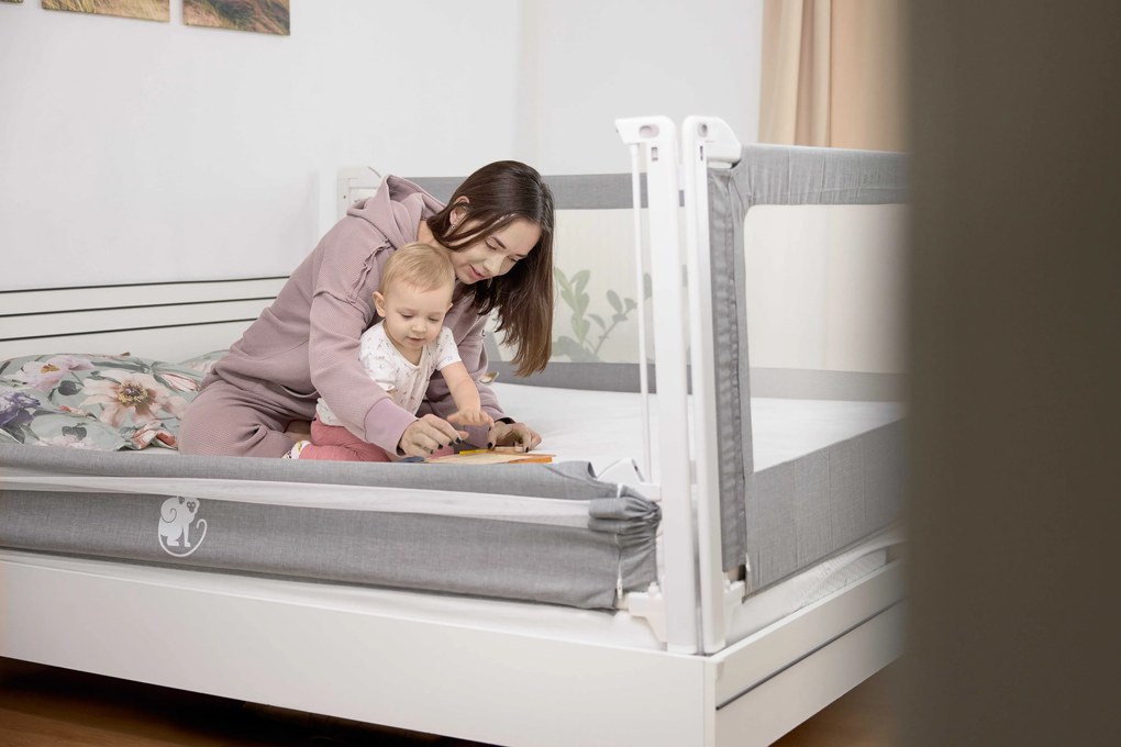Protecție laterală pat Monkey Mum® Popular - 100 cm - gri închis - design
