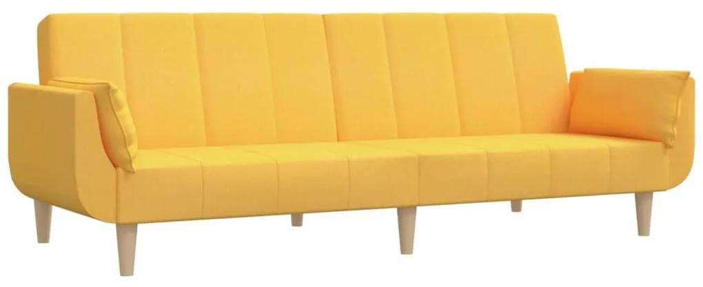 Canapea extensibila cu 2 locuri,taburet2 perne,textil,galben Galben, Cu scaunel pentru picioare