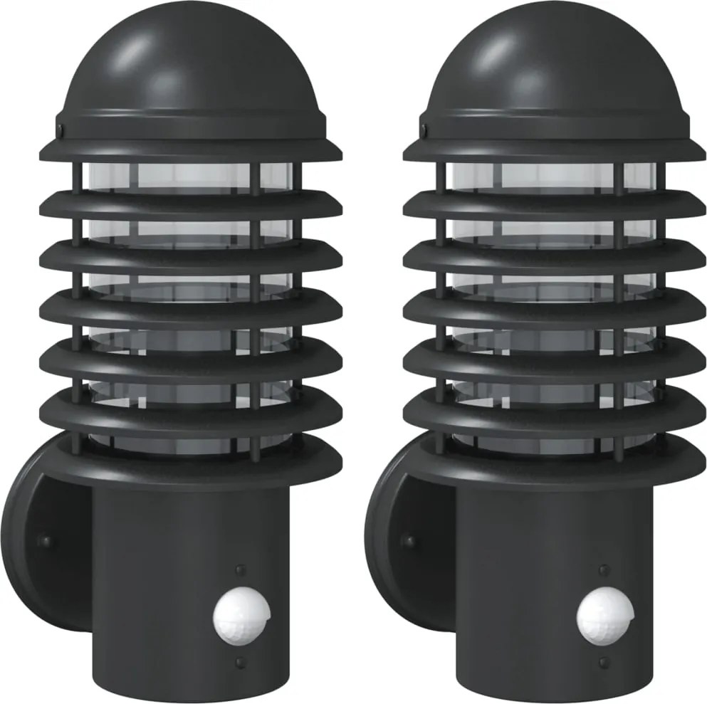 vidaXL Lămpi exterioare de perete cu senzori, 2 buc., negru, oțel inox