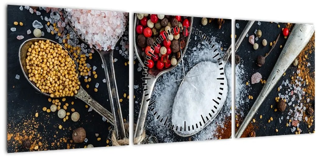 Tablou cu linguri cu condimente (cu ceas) (90x30 cm)