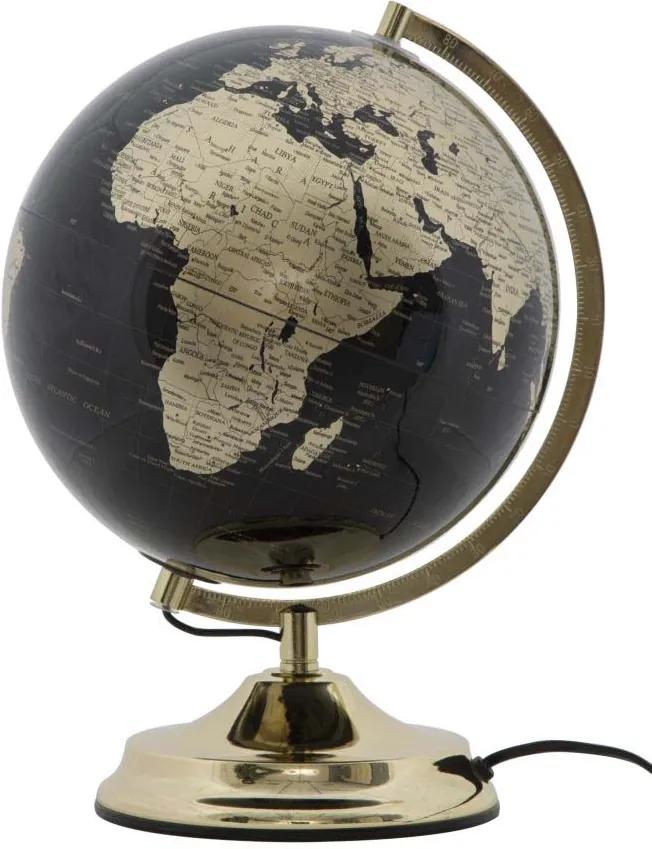 Decorațiune luminoasă Globe, 38x25x25 cm, plastic/ metal, negru/ auriu