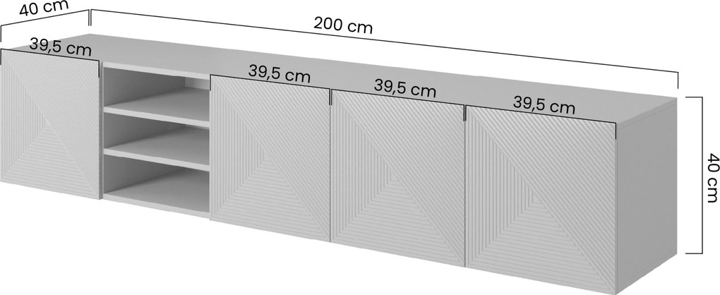 Comodă TV suspendată Asha 200 cm cu front canelat și nișă - artisan / rivier stone mat