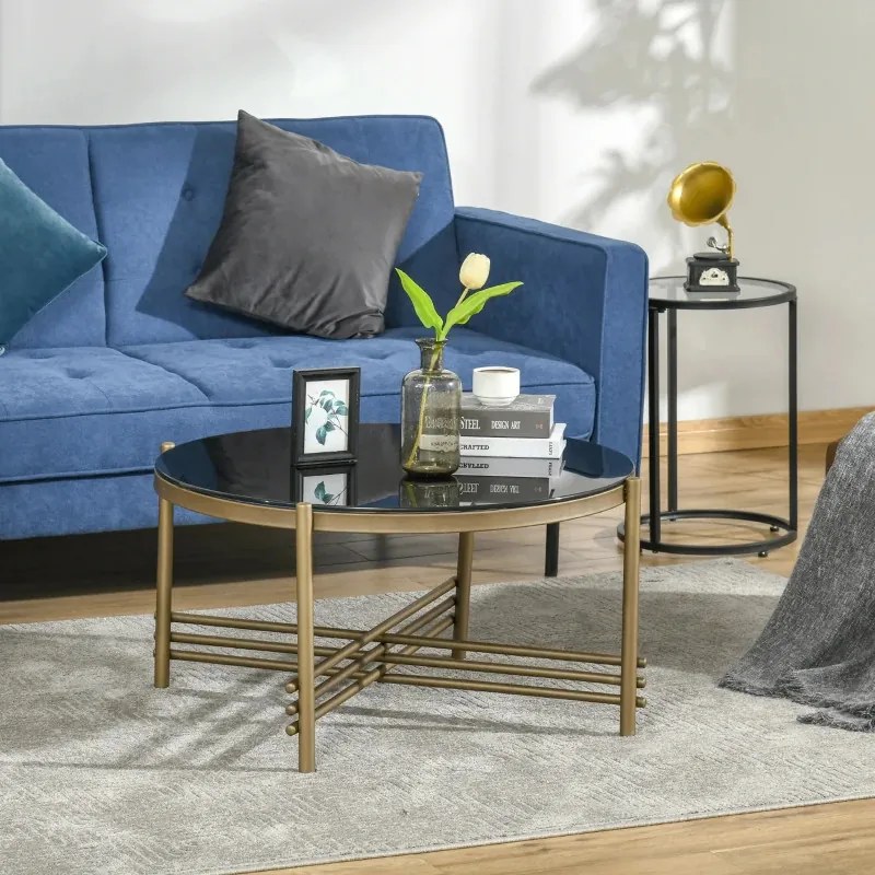 MAAU3 - Masuta de cafea rotunda 85 cm, mesa pentru living - Auriu
