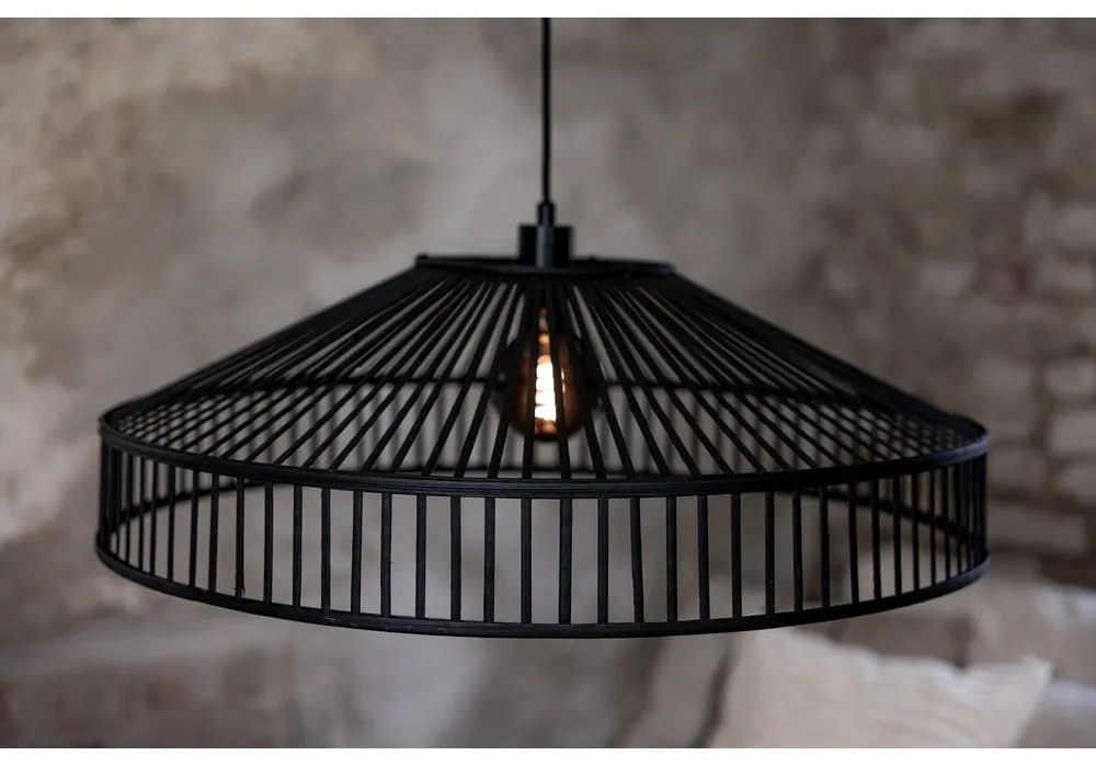 Lustră neagră cu abajur din bambus ø 70 cm Tapa – Markslöjd