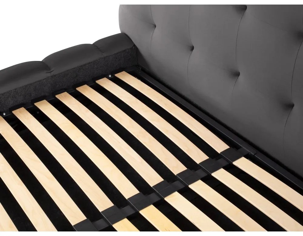 Pat matrimonial gri tapițat cu spațiu de depozitare și somieră 200x200 cm Bali – Cosmopolitan Design